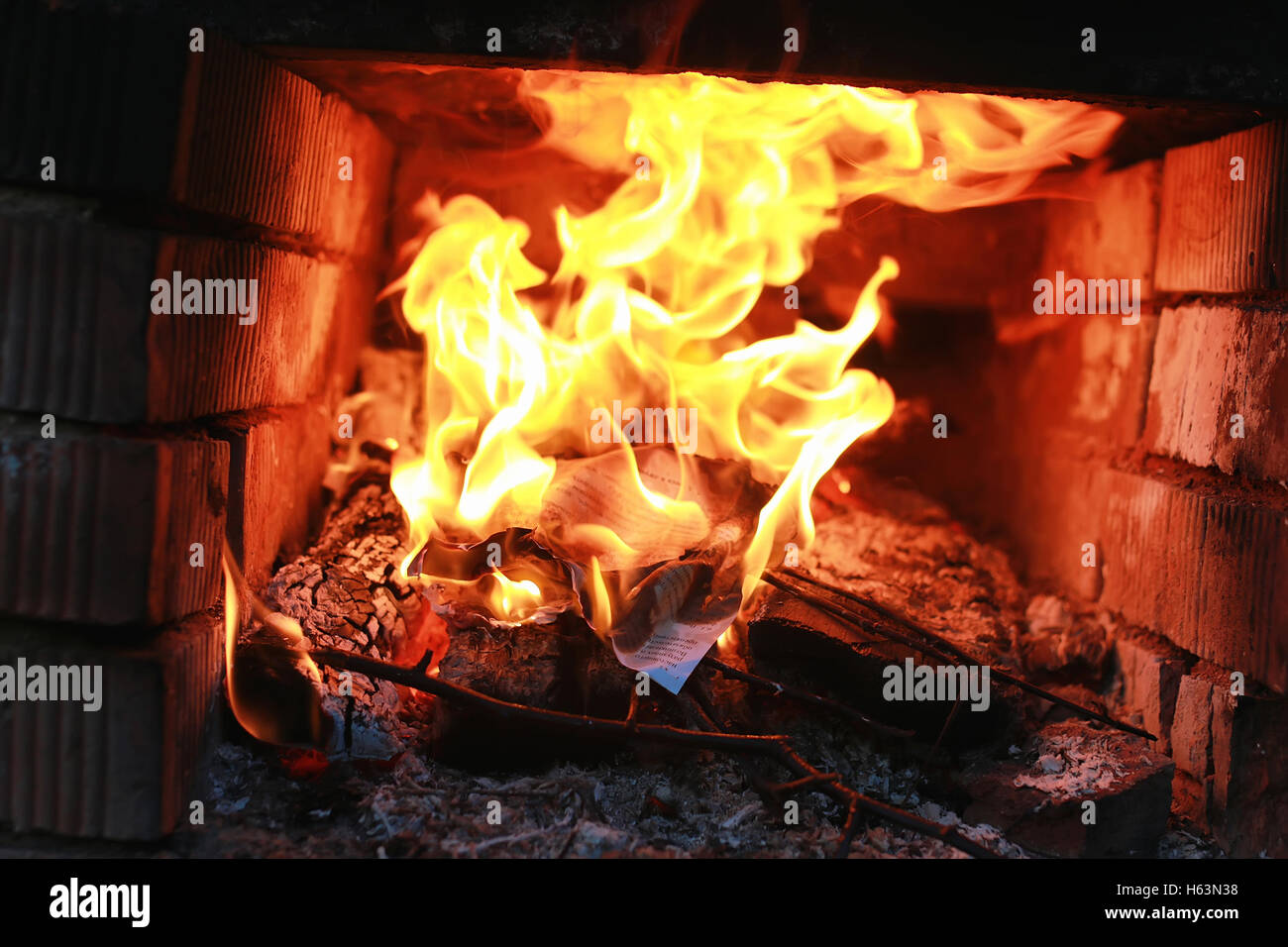 flame fire in the oven Stock Photo