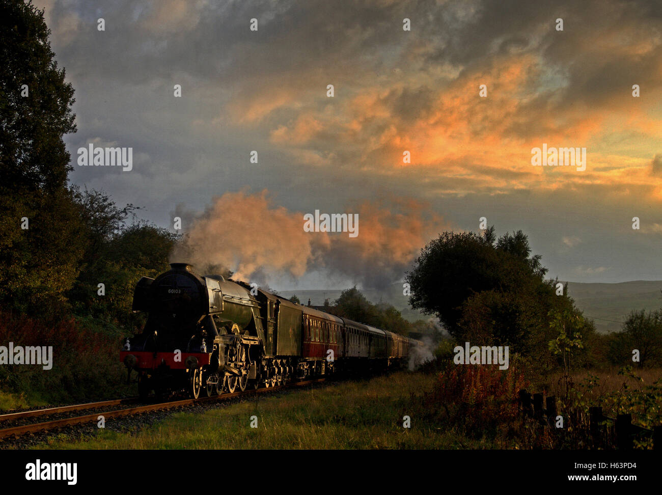 Flying Scotsman with the last train of the day on the East Lancashire Railway Stock Photo