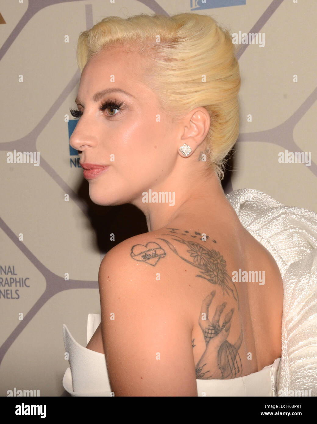 Lady Gaga aka Stefani Joanne Angelina Germanotta attends the 67th Primetime Emmy Awards Fox after party on September 20, 2015 in Los Angeles, California. Stock Photo
