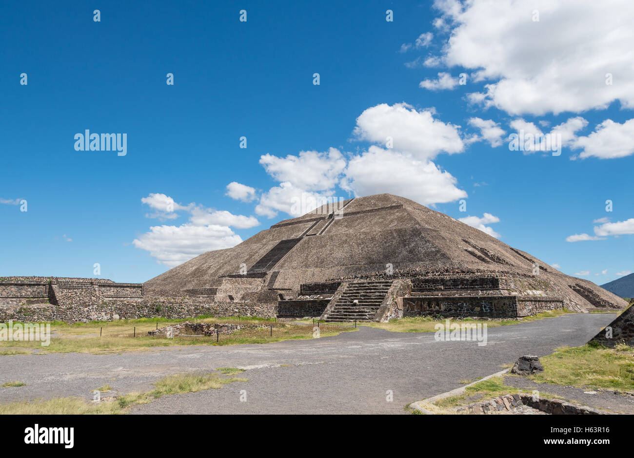 The Pyramid of the Sun is the largest pyramid in Teotihuacan and one of the largest in Mesoamerica. Stock Photo