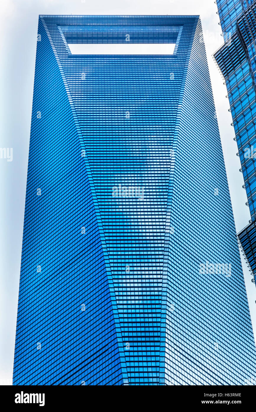 Shanghai World Financial Center Skyscraper Reflections Make Patterns and Designs Liujiashui Financial District Shanghai China. Stock Photo