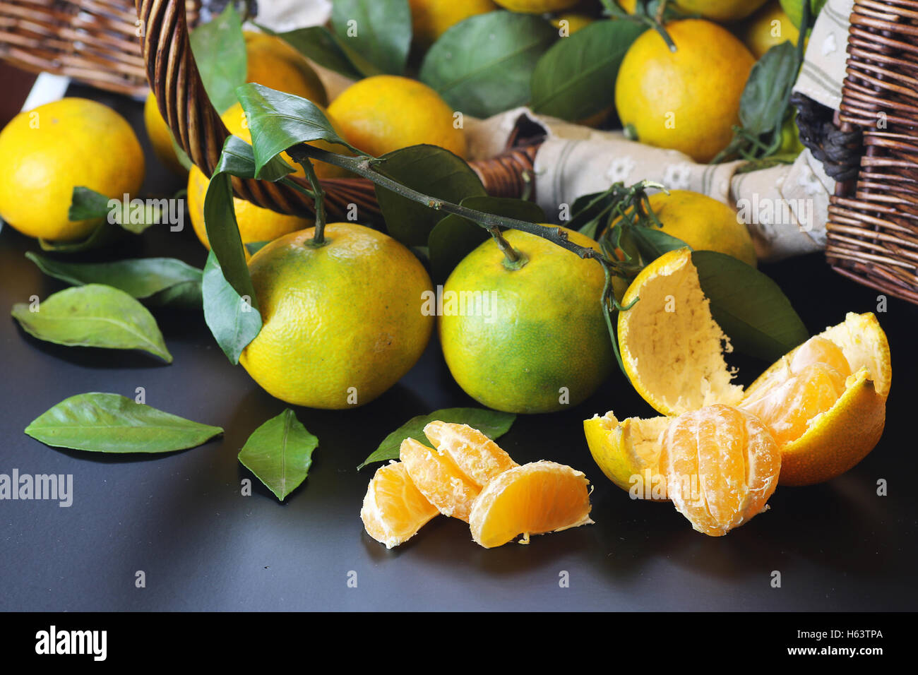 mandarin fruit isolate black Stock Photo Alamy