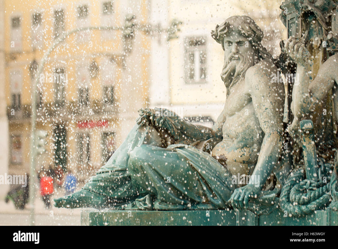 rossio square fountain in lisbon Stock Photo