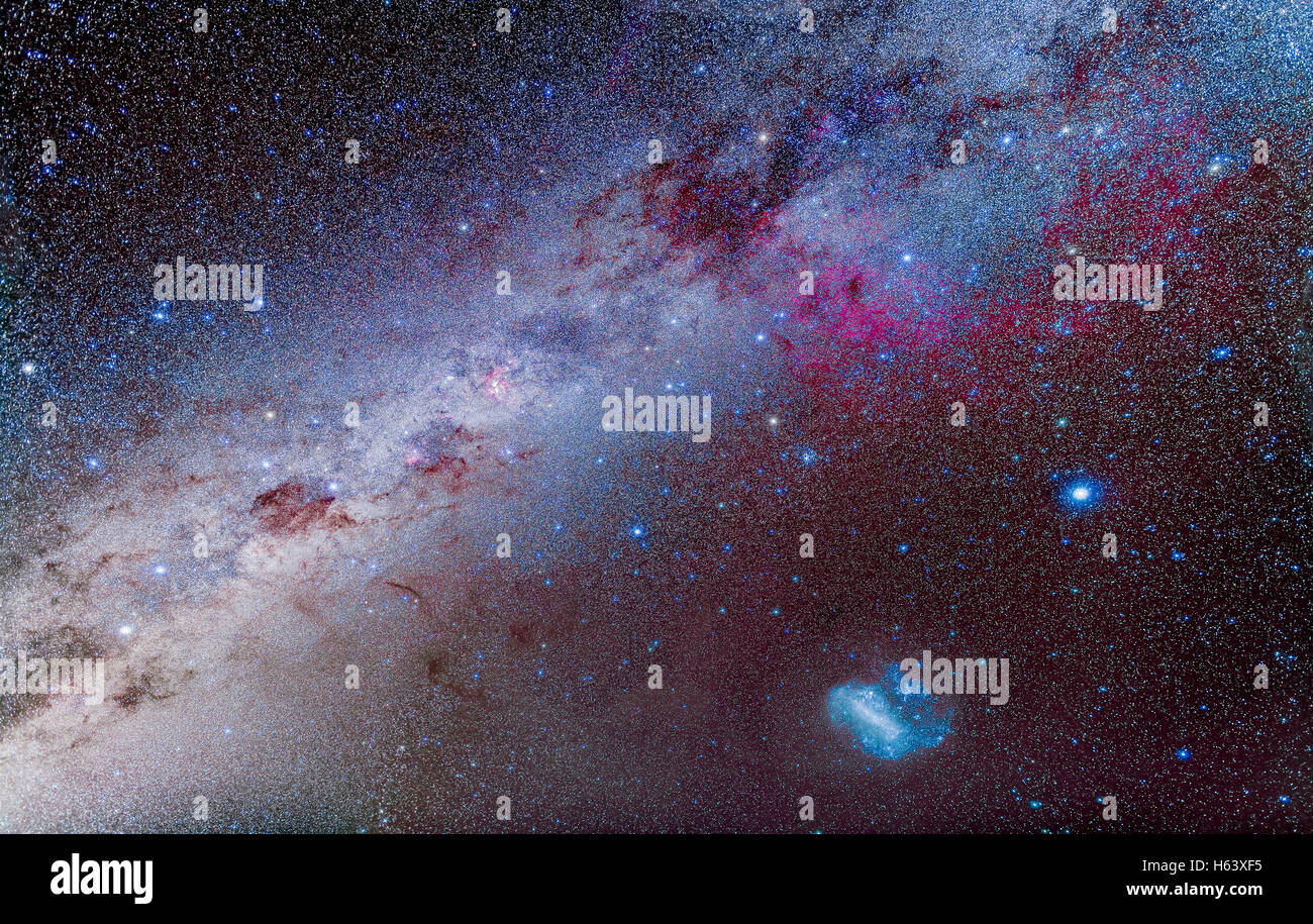 A mosaic of the main area of the southern Milky Way containing the best of the splendours of the southern hemisphere sky, from P Stock Photo