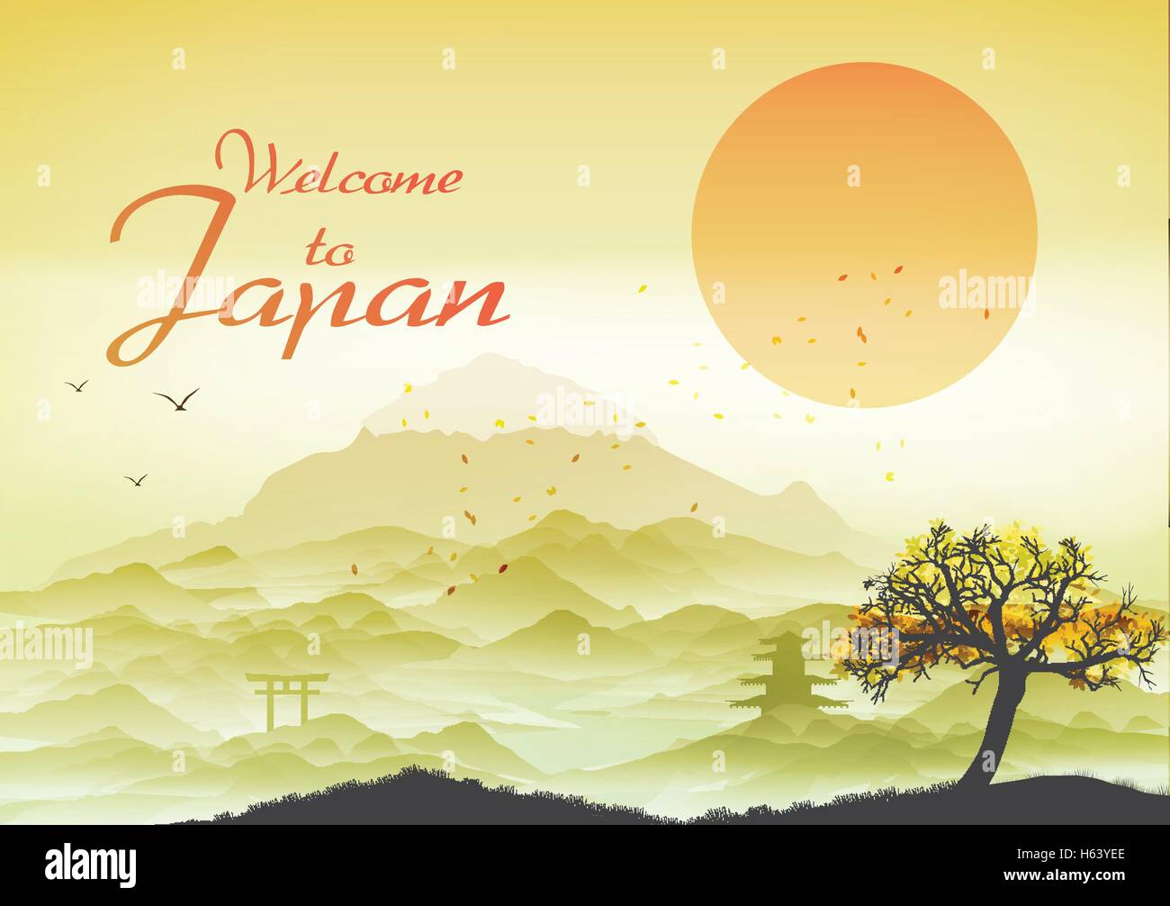 Japanese Vintage Background Postcard Template Vector Illustration