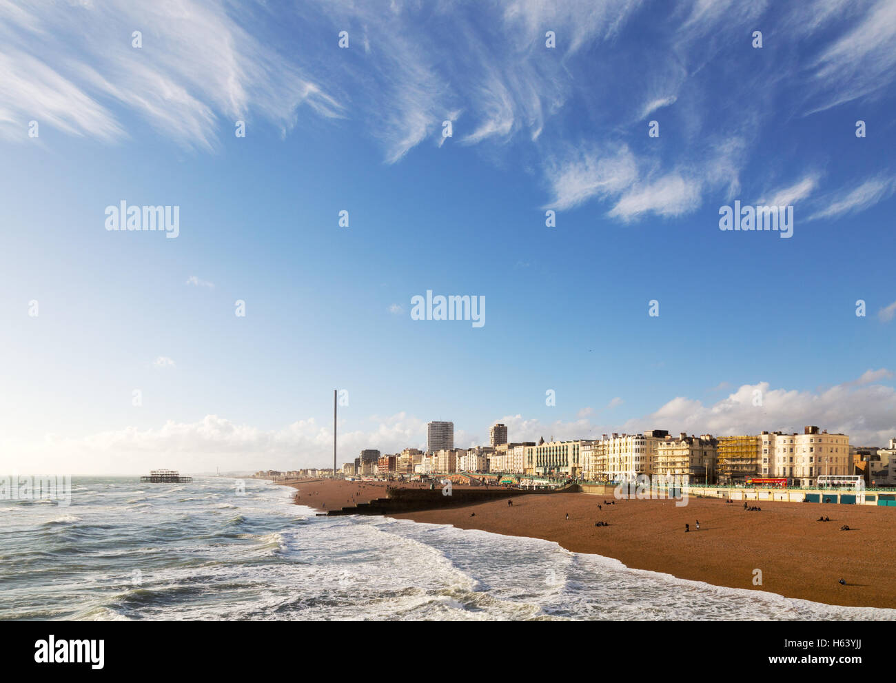 Brighton beach and seafront on a sunny day in autumn, Brighton, East Sussex England UK Stock Photo