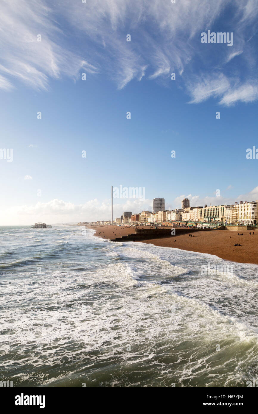 Brighton beach and seafront on a sunny day in autumn, Brighton, East Sussex England UK Stock Photo