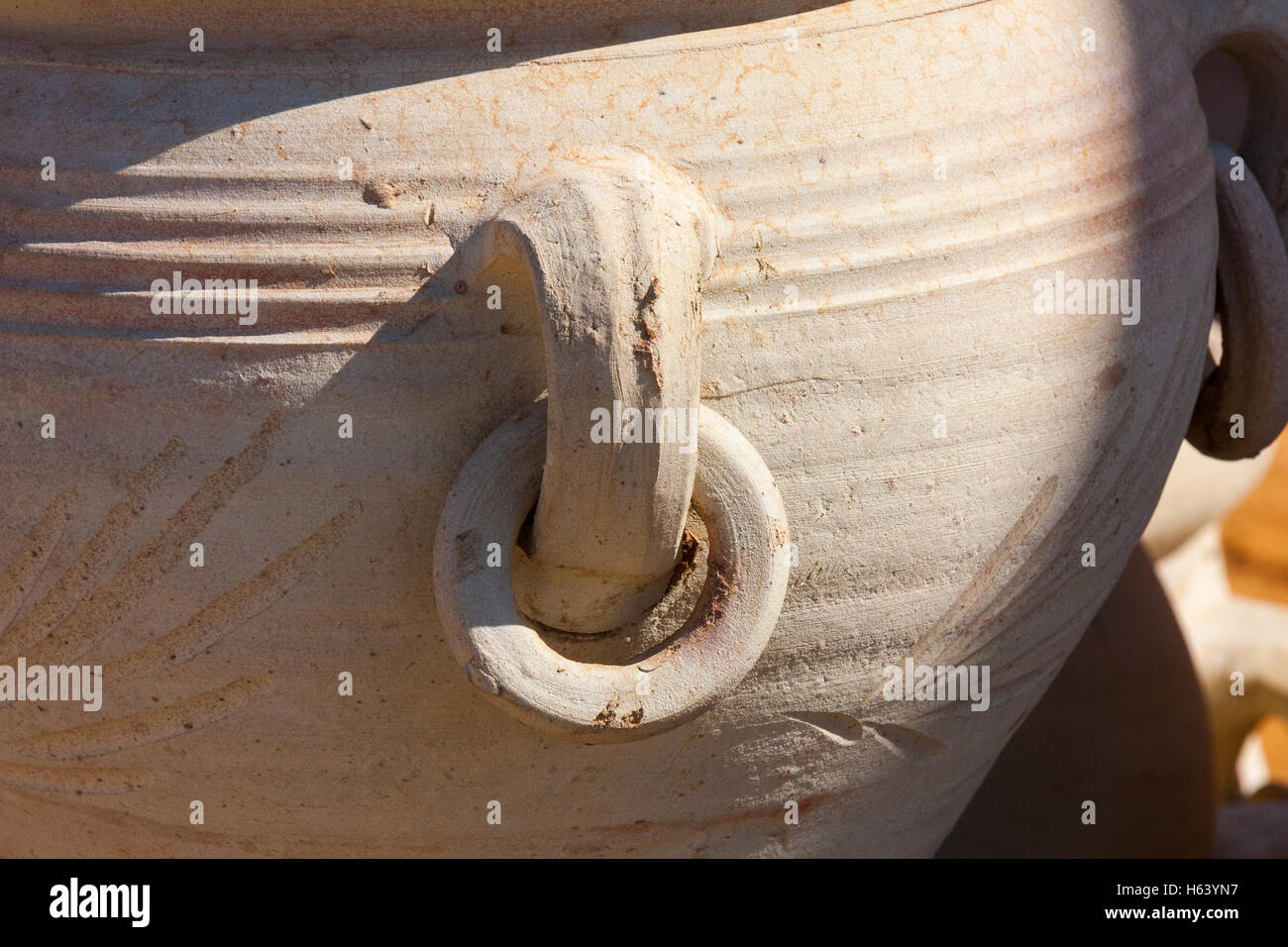 close up of Tunisian clay pot handle Stock Photo