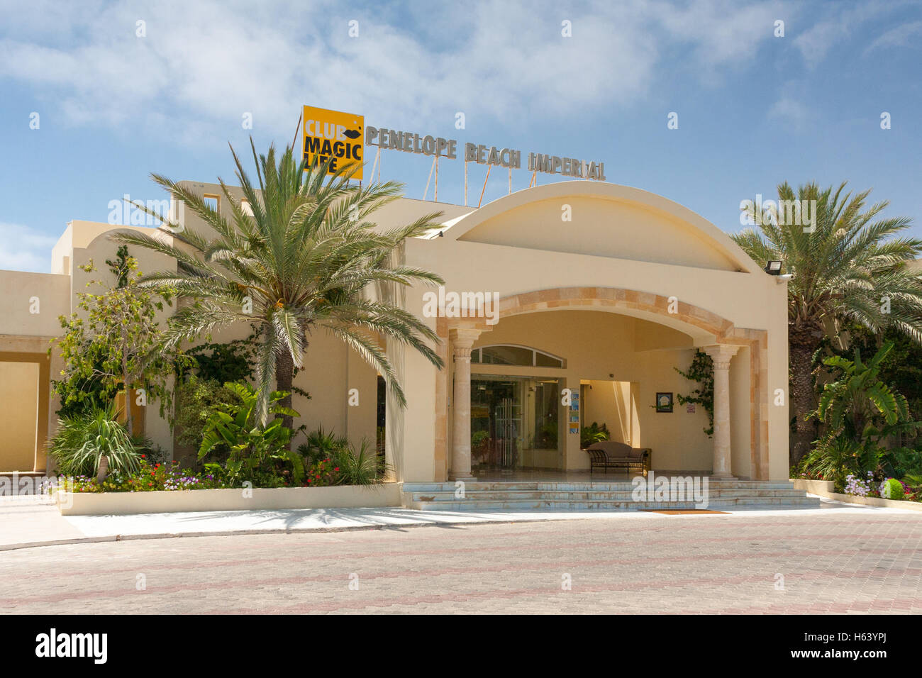 Entrance to Hotel Penelope Beach Imperial in Djerba, Tunisia Stock Photo