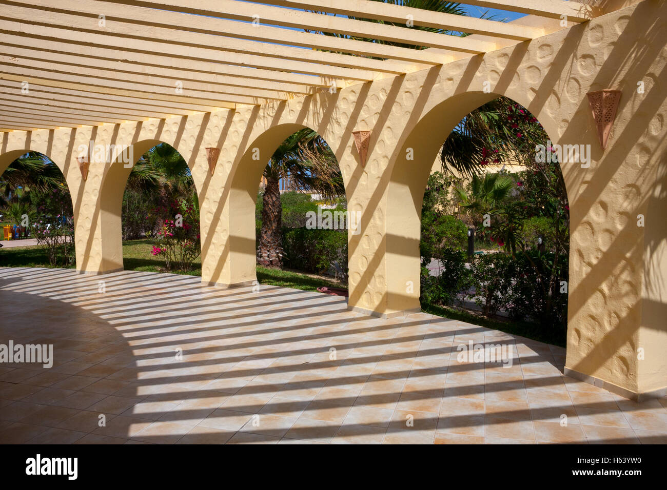 veranda archways with shadows Stock Photo