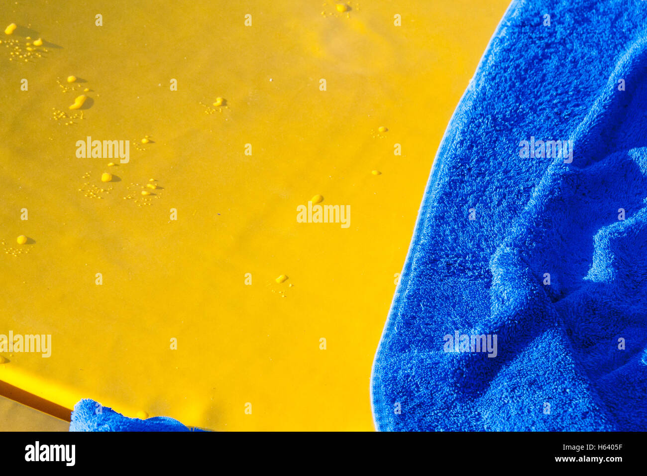 close up of beach towel on sun lounger Stock Photo
