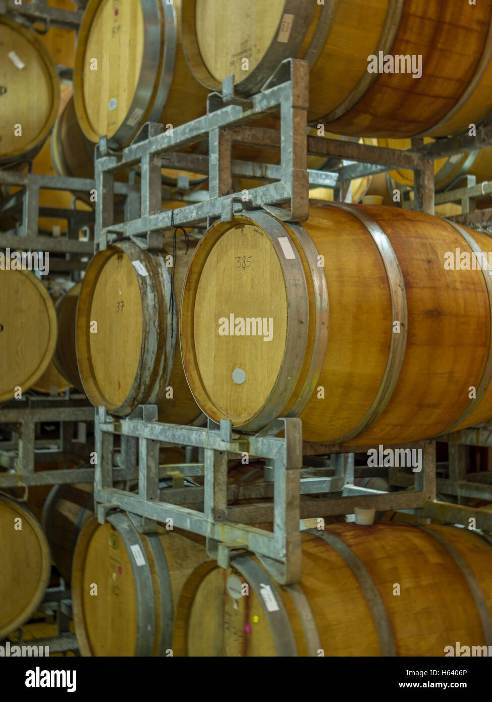 Oak barrels for aging wine Stock Photo Alamy