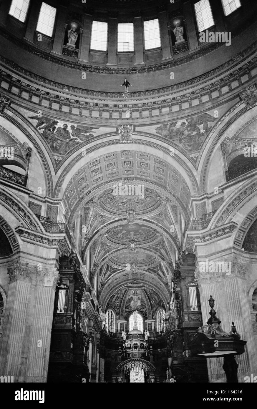 Russell Powell BASE 230 BASE Jumping from the Whispering Gallery inside St Pauls' Cathedral London. Picture copyright Doug Blane Stock Photo
