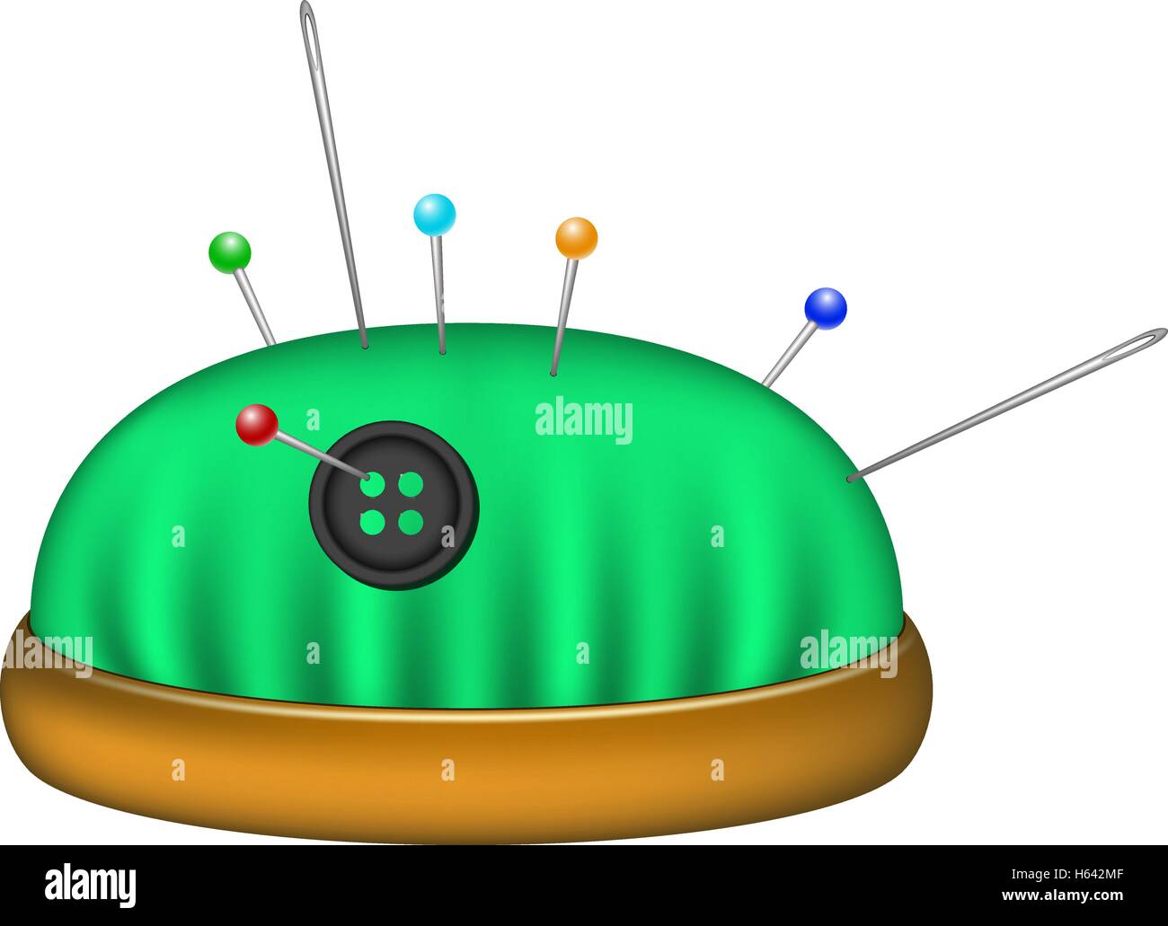 Pincushion in green design with needles and pins Stock Vector Image