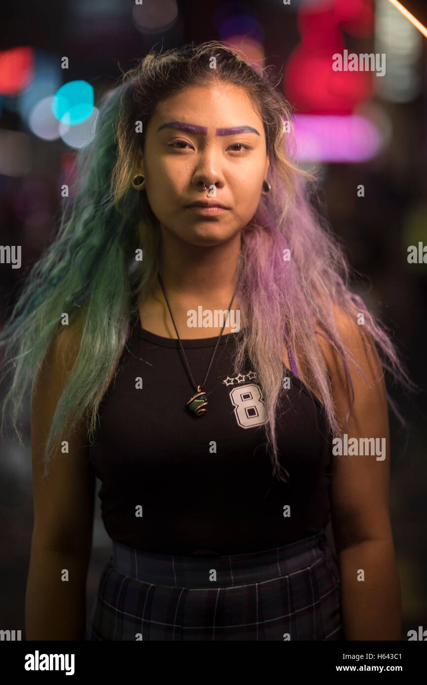 Woman with colored hair, Hollywood Boulevard, Hollywood, Los Angeles, California, USA Stock Photo