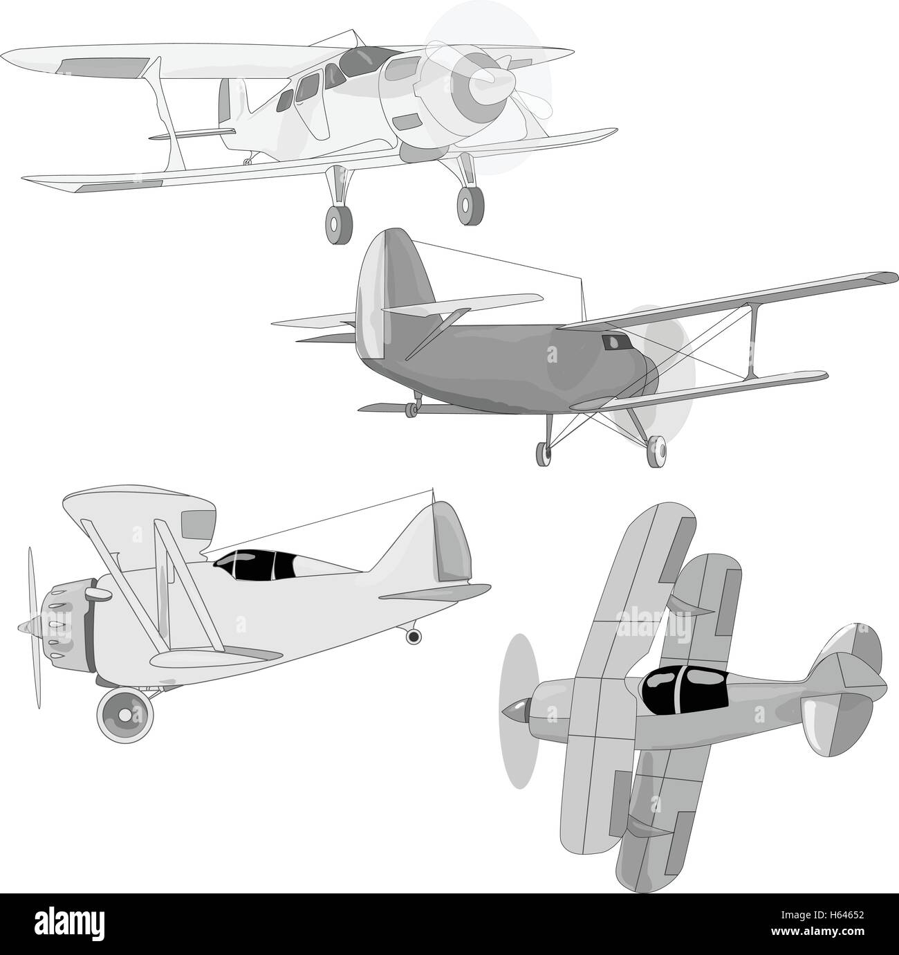 Bi plane collection isolated on sky. Vector  illustration. Stock Vector