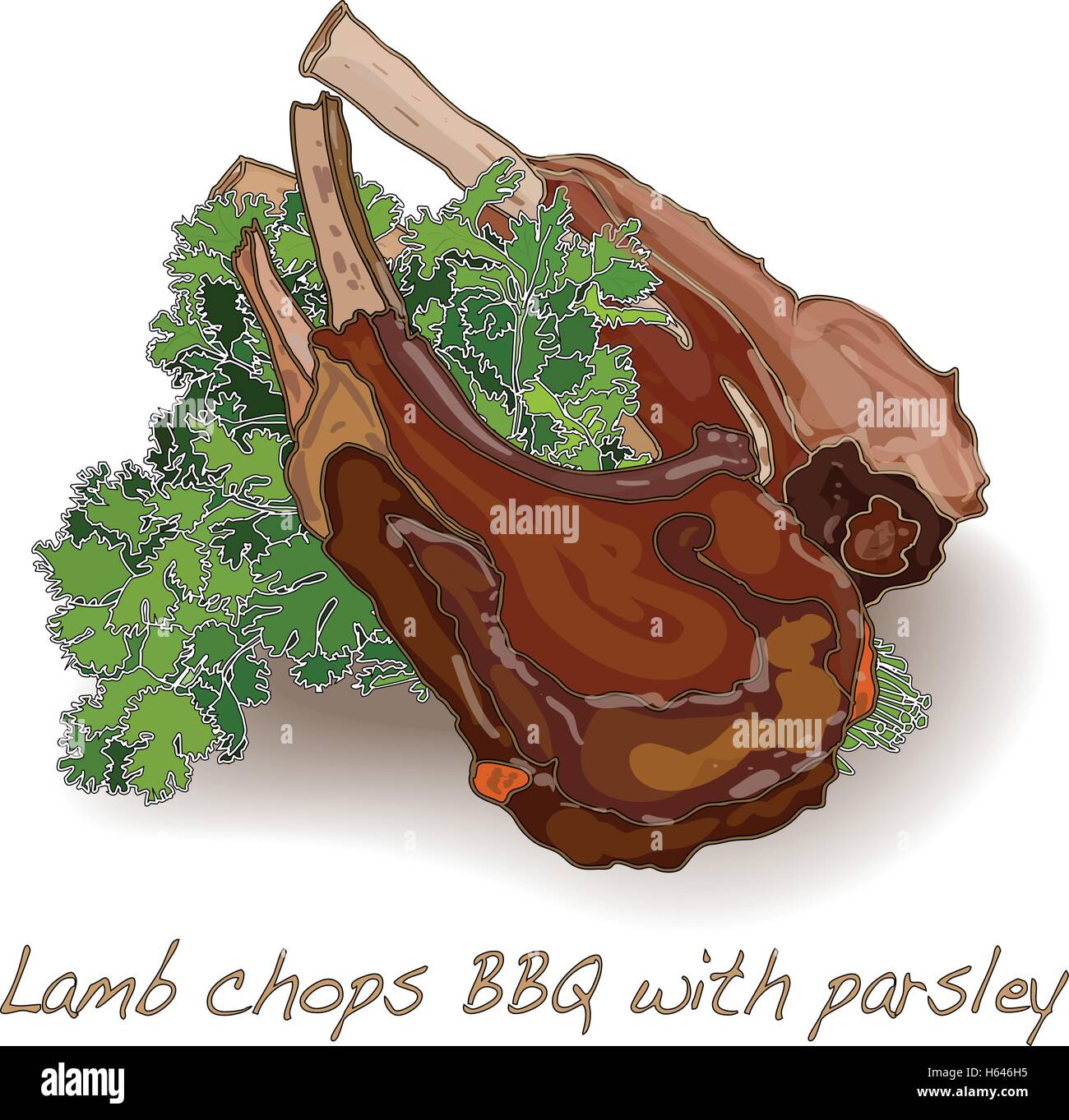 lamb chops BBQ isolated white background Stock Vector Image & Art - Alamy