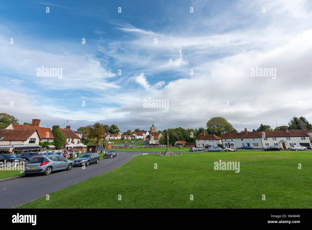 Picture postcard English village view across the green Finchingfield Essex England 2016 Stock Photo