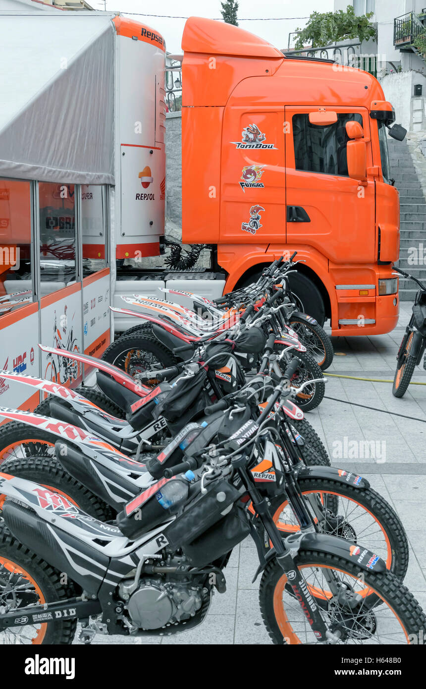 Motorcycling. Trial race. Spain championship. Paddock of Repsol Honda ...