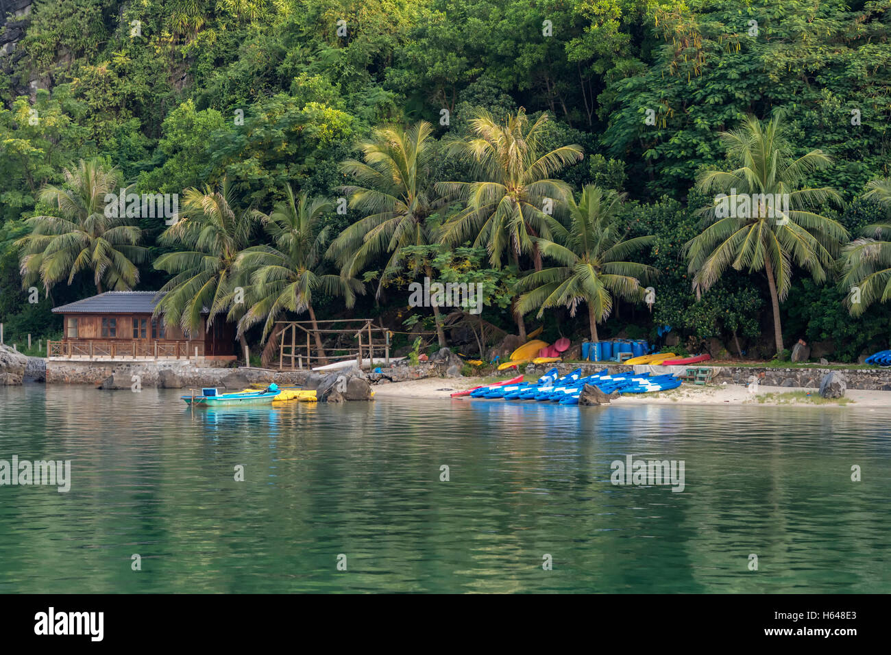 Kayaks on the beach in Ha Long Bay Stock Photo Alamy