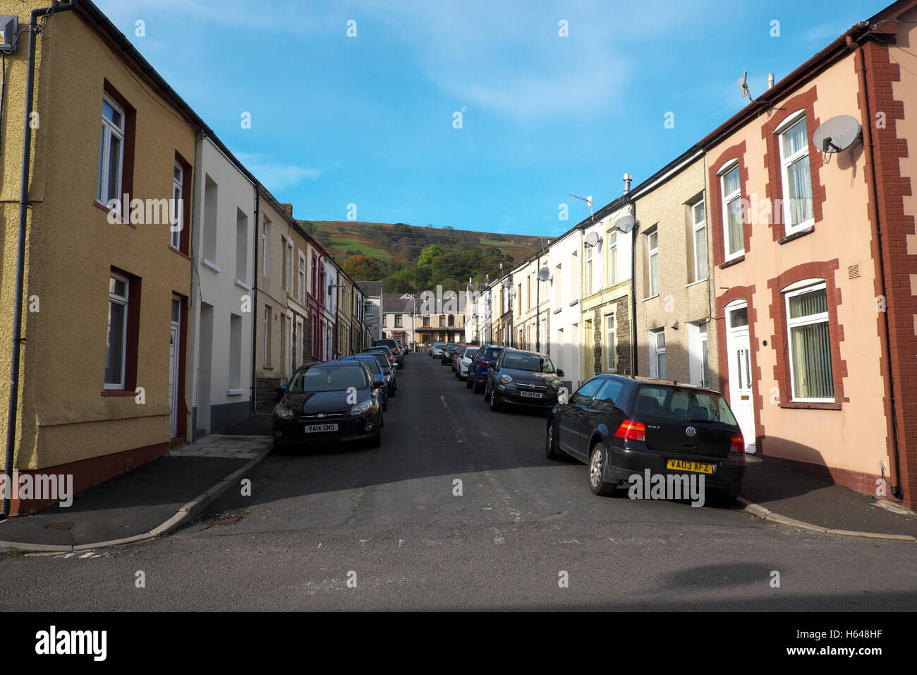 Aberfan, Wales - typical back to back terraced housing in Aberfan a small former mining community in South Wales UK 2016 Stock Photo