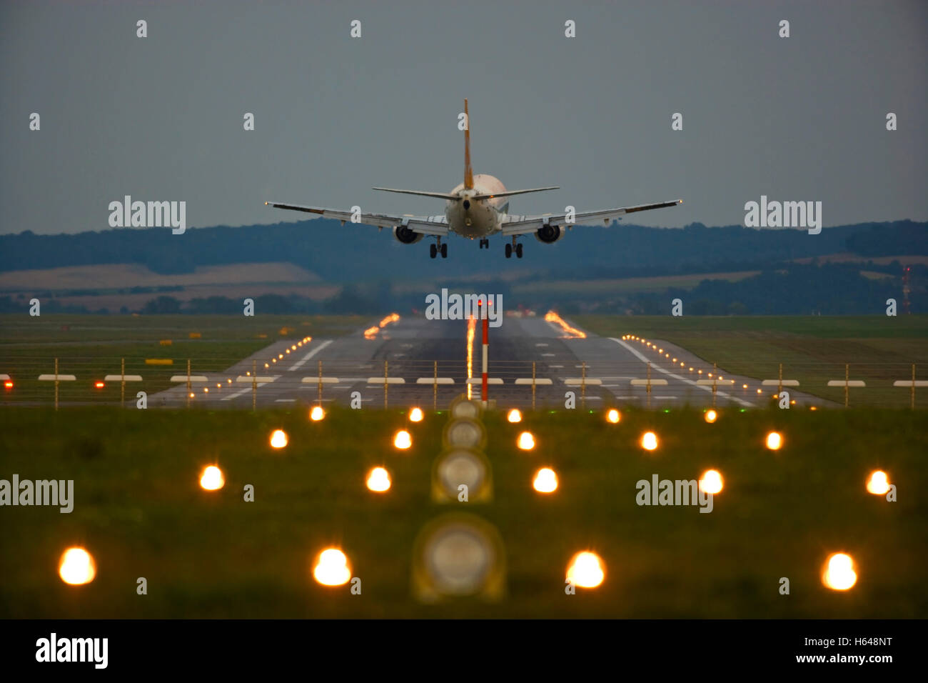 Landing plane, Vienna Airport, VIE, Austria, Europe Stock Photo