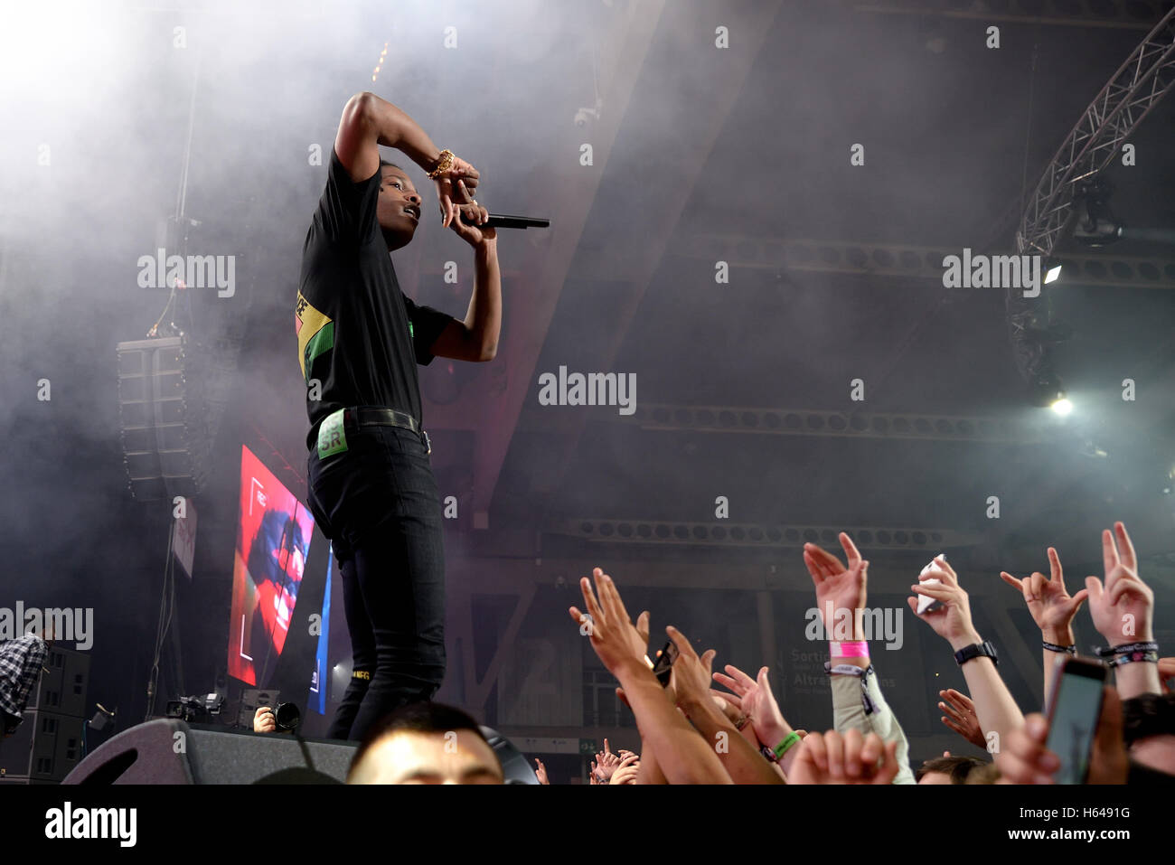 BARCELONA - JUN 19: ASAP Rocky (rapper from Harlem and member of the hip hop collective ASAP Mob) in concert at Sonar Festival. Stock Photo