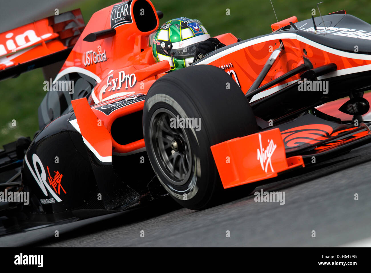 Motorsports, Lucas di Grassi, Brazil, in the Virgin VR-01 race car, Formula  1 testing at the Circuit de Catalunya race track in Stock Photo - Alamy