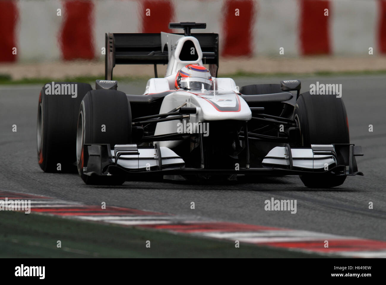 Motorsports, Kamui Kobayashi, JPN, in a BMW Sauber C29 race car, Formula 1 testing at the Circuit de Catalunya race track in Stock Photo