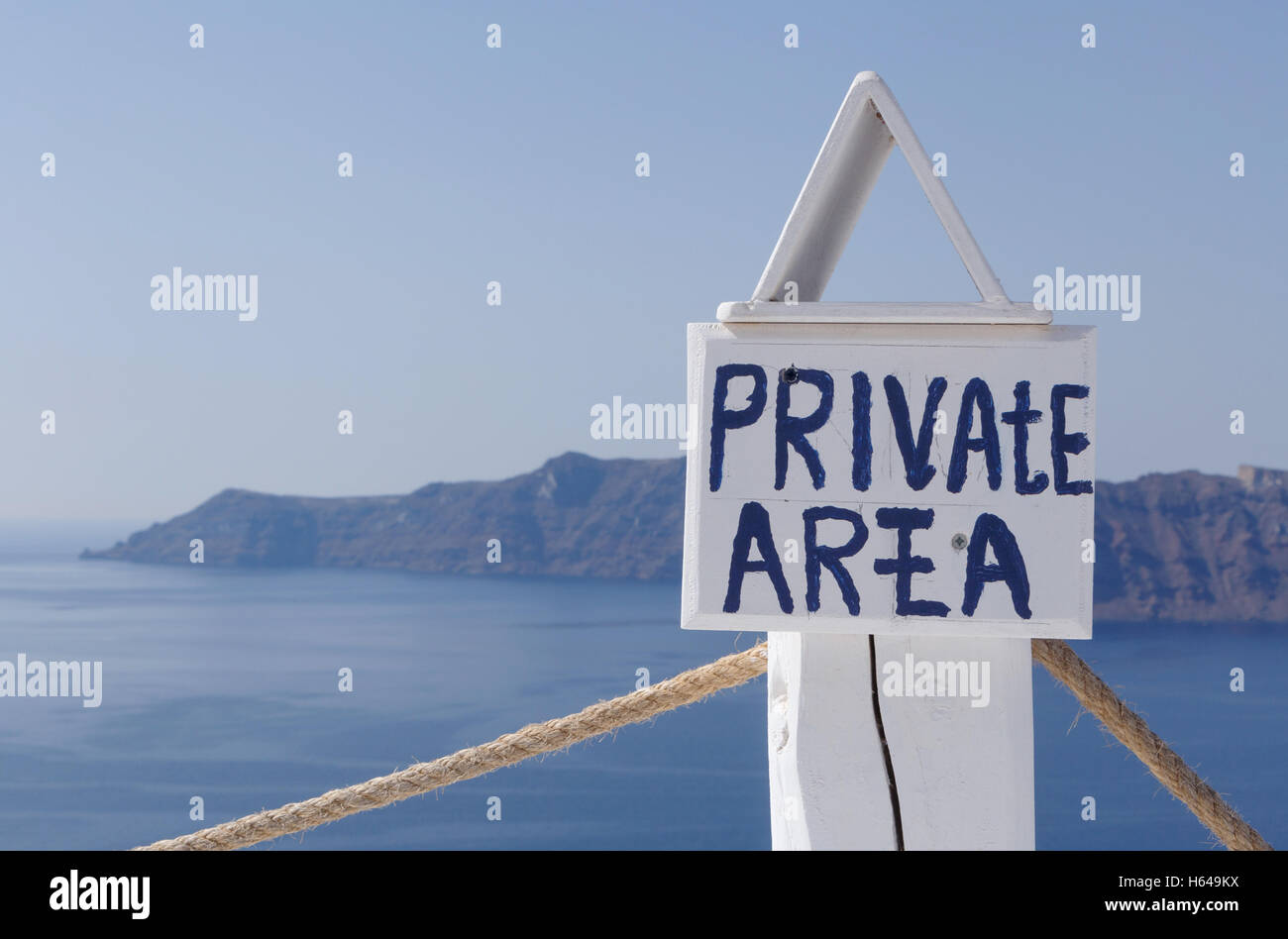 Private area sign in Oia on Santorini Stock Photo