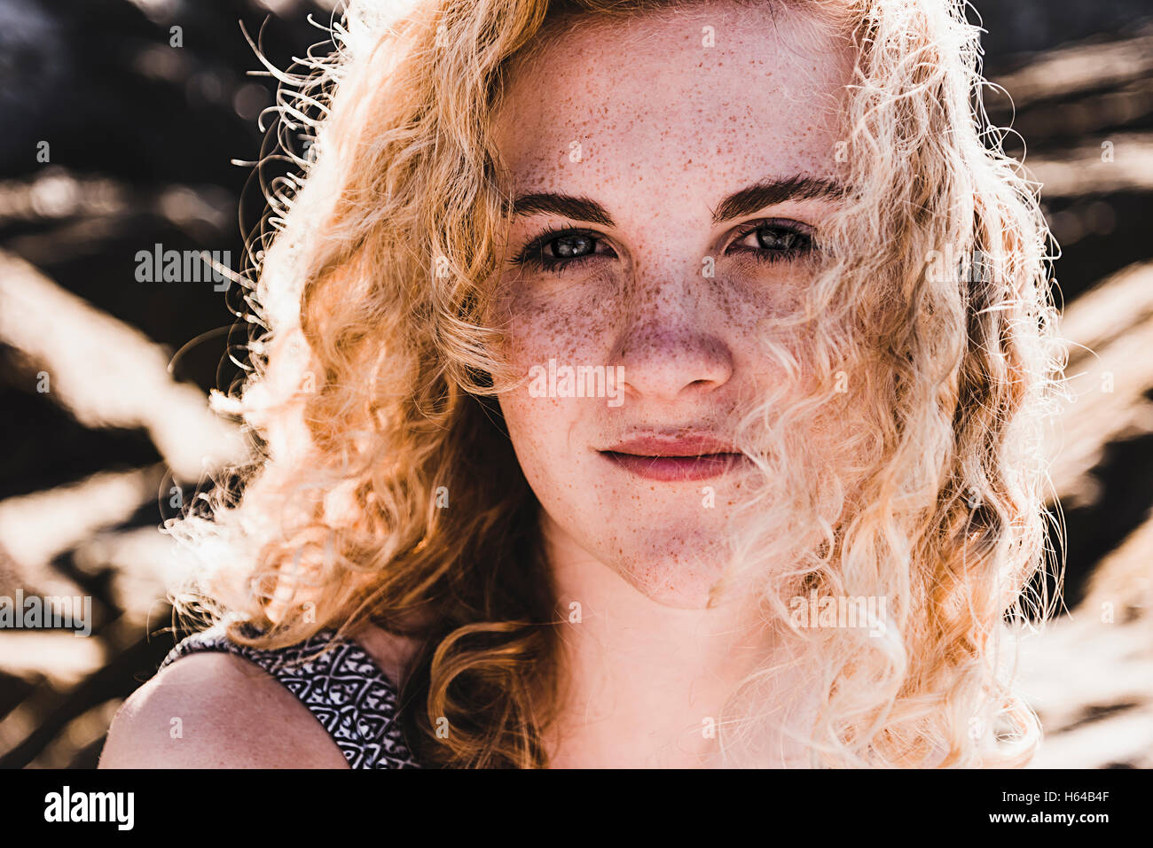 Portrait of teenage girl with freckles Stock Photo