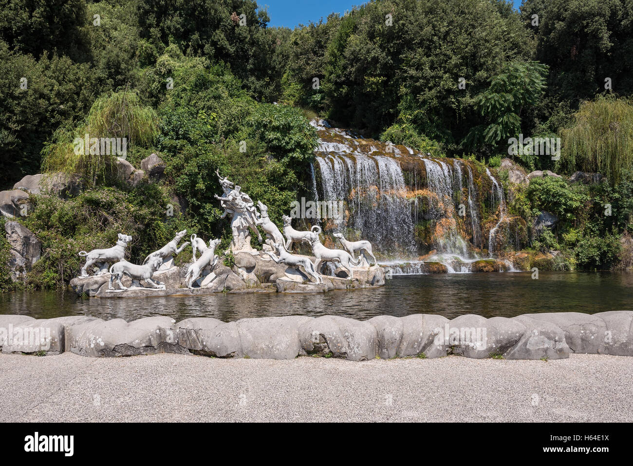 The Diana and Actaeon Fountain at the feet of the Grand Cascade in the garden of Caserta Royal Palace, Italy Stock Photo