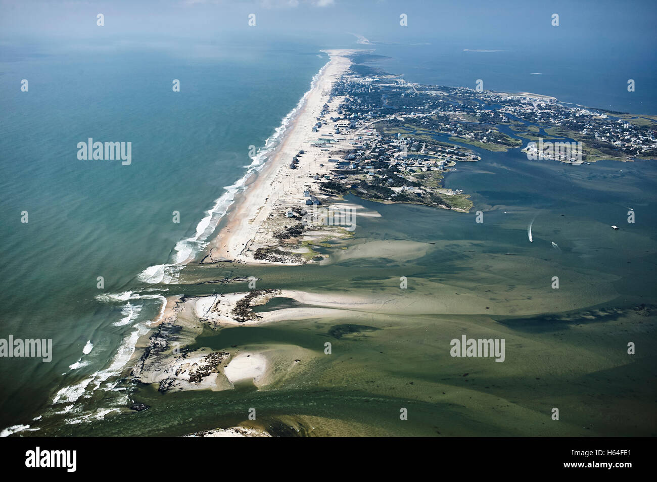 USA, Aerial view of Hurricane Isabel damage to Hatteras Island in the