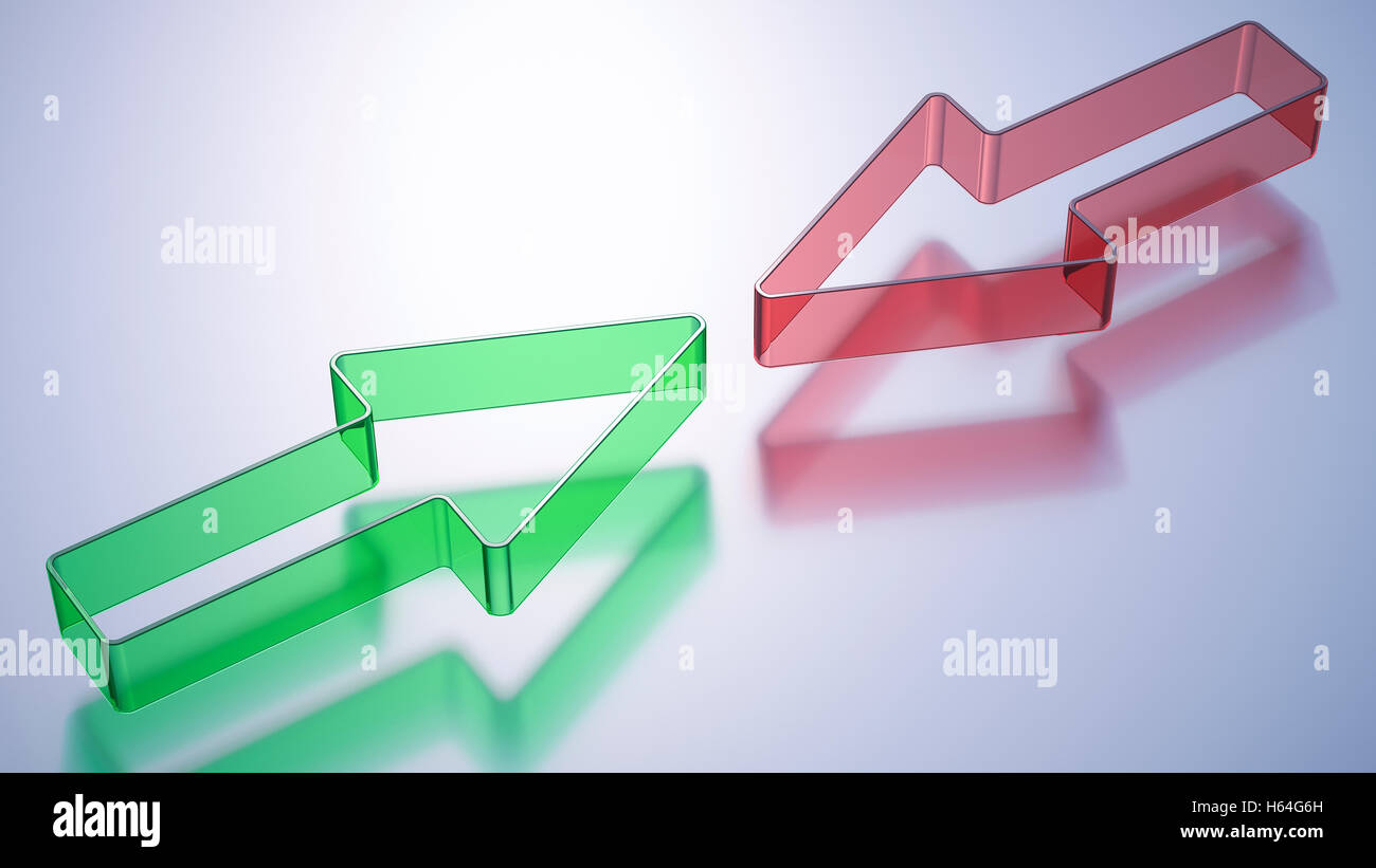 Red and green arrow opposing each other Stock Photo