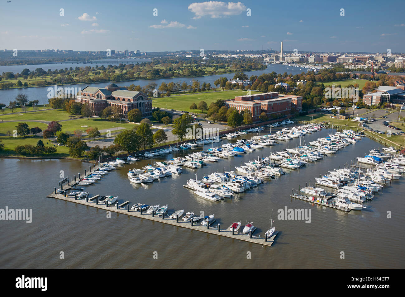USA, Washington, D.C., Aerial photograph of Fort McNair marina on the