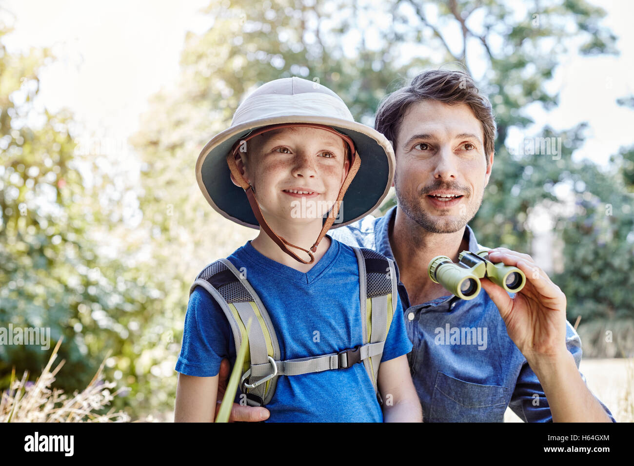 Father and son on expedition Stock Photo