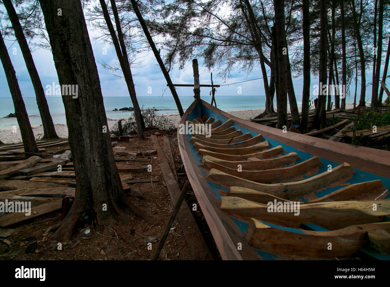 Boat making at Belitung island, Indonesia Stock Photo