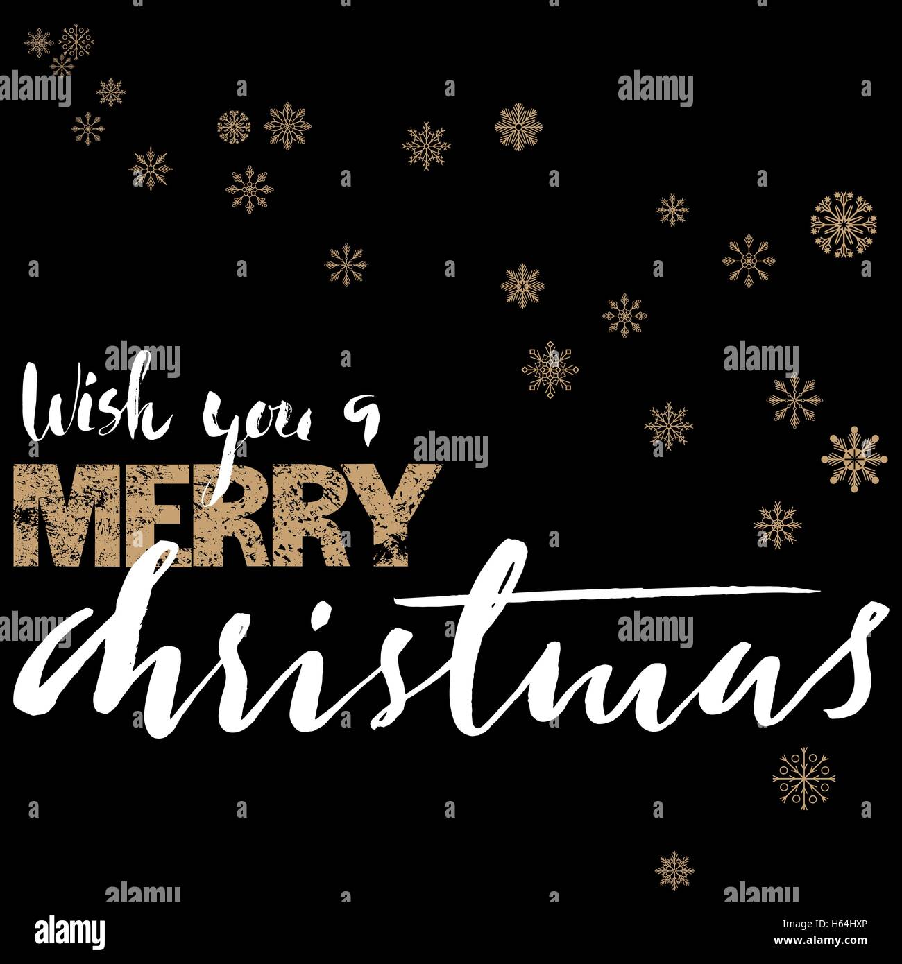 Merry Christmas gold and white lettering design on black background ...