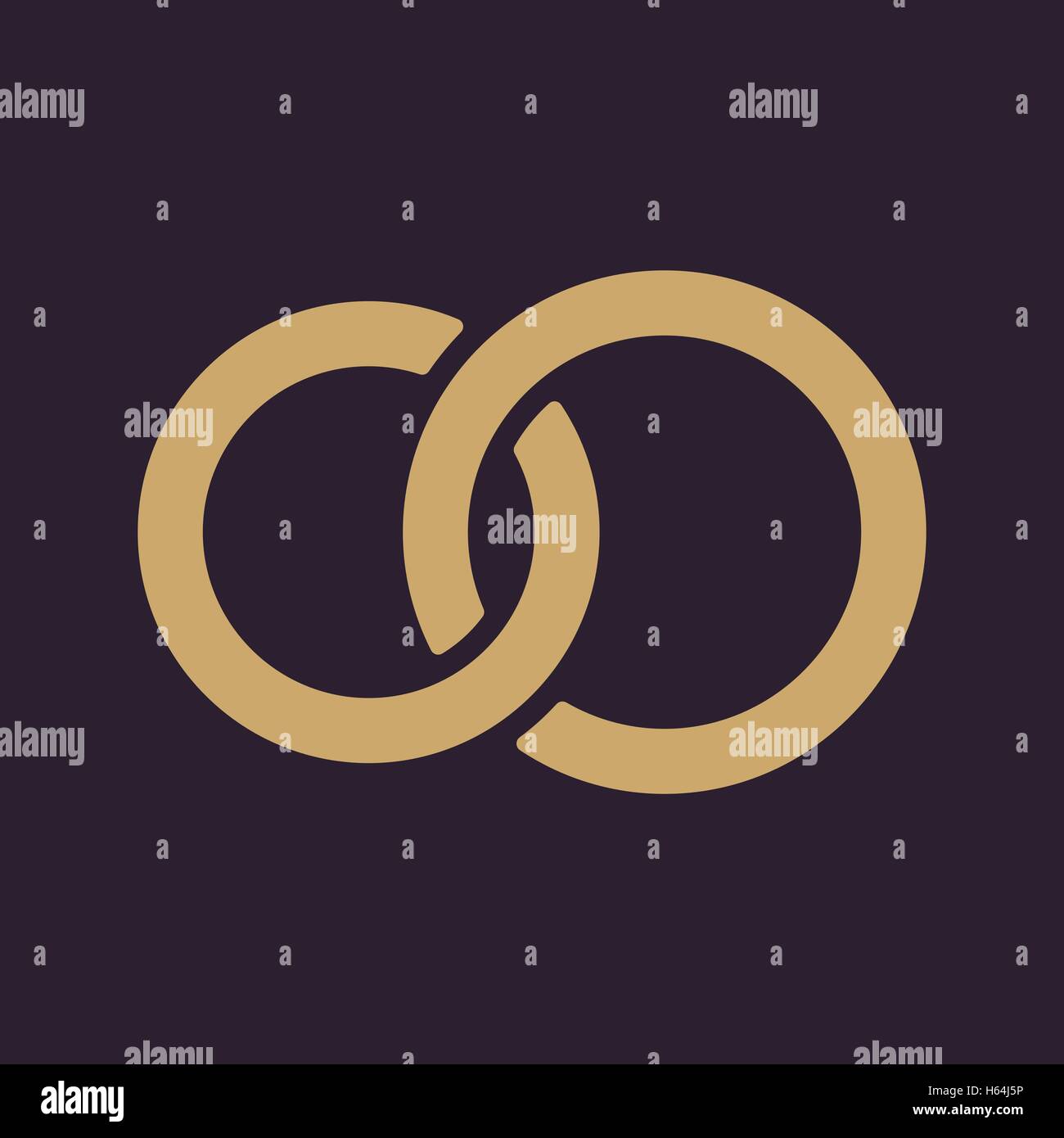 The United wedding ring icon. Marriage and glans symbol. Flat Stock Vector