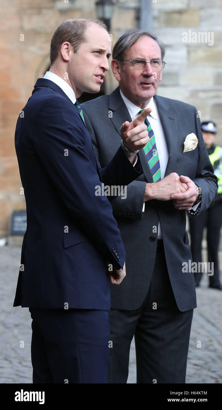 The Duke of Cambridge, known as the Earl of Strathearn in Scotland (left) talks to project director Col AK Miller as he arrives at Argyll and Sutherland Highlanders Regimental Museum at Stirling Castle. Stock Photo