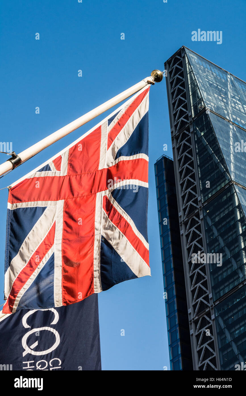 A Union Jack flying outside the Leadenhall Building in the City of London, UK Stock Photo