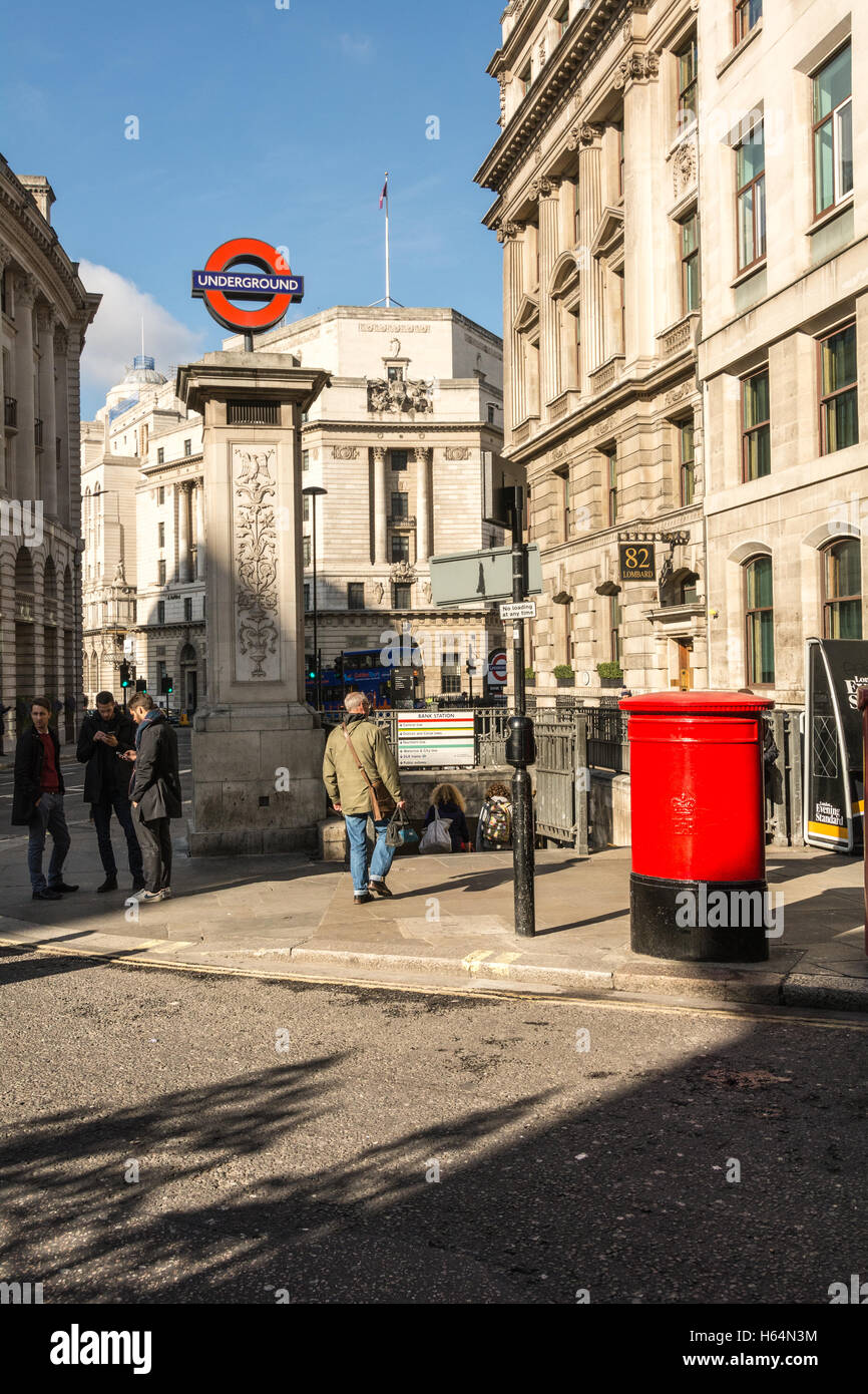 Bank underground station outside the Bank of England in the City of London, UK Stock Photo