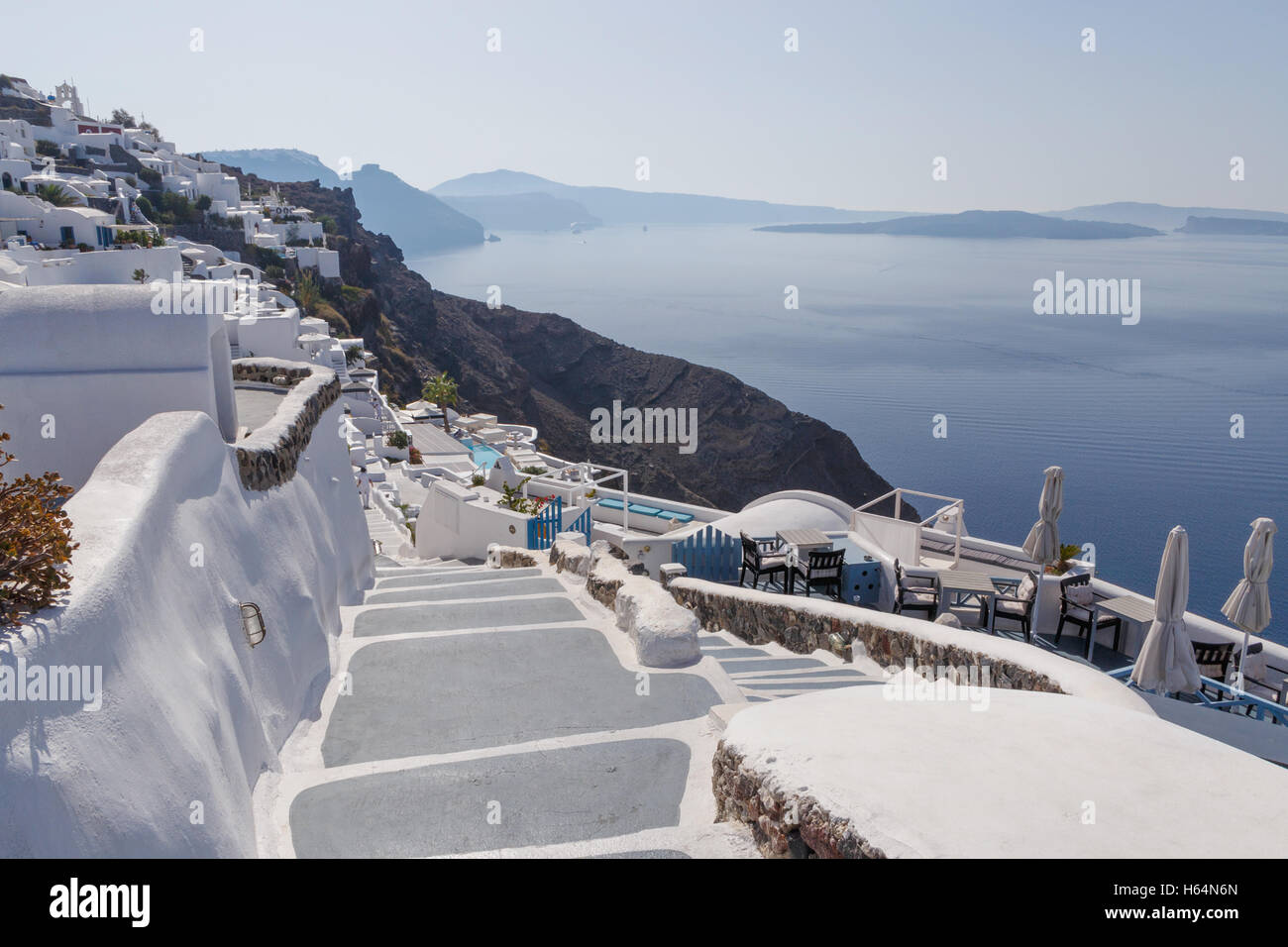 view on caldera of Santorini from Oia Stock Photo