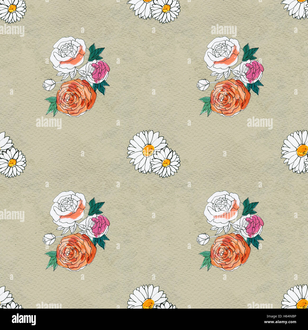 Seamless pattern with colorful flowers Stock Photo - Alamy