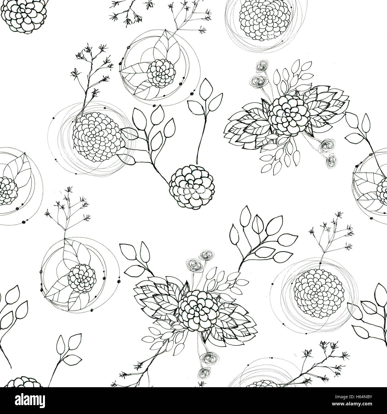 Seamless floral with abstract black and white flowers Stock Photo - Alamy