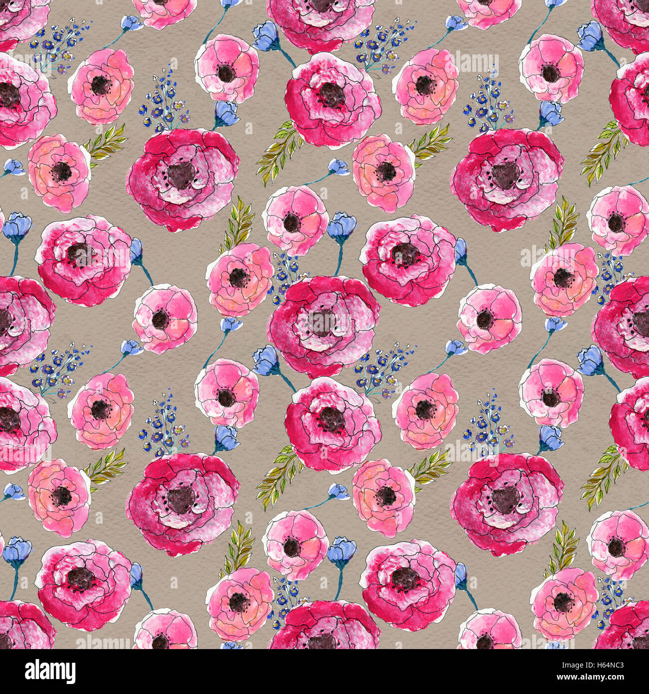 Seamless pattern with pink flowers Stock Photo - Alamy