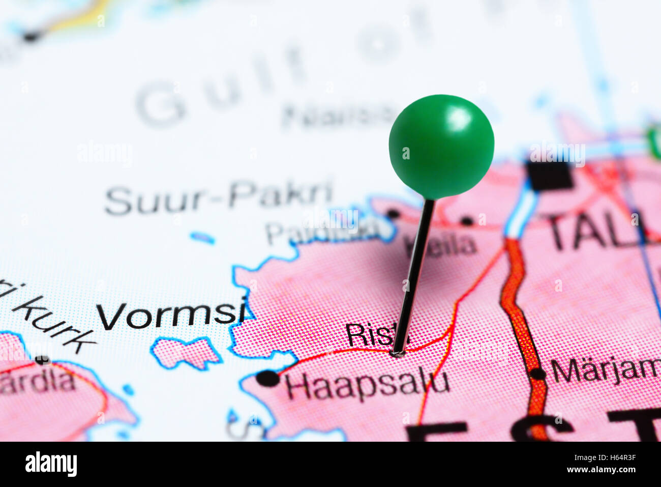 Risti pinned on a map of Estonia Stock Photo