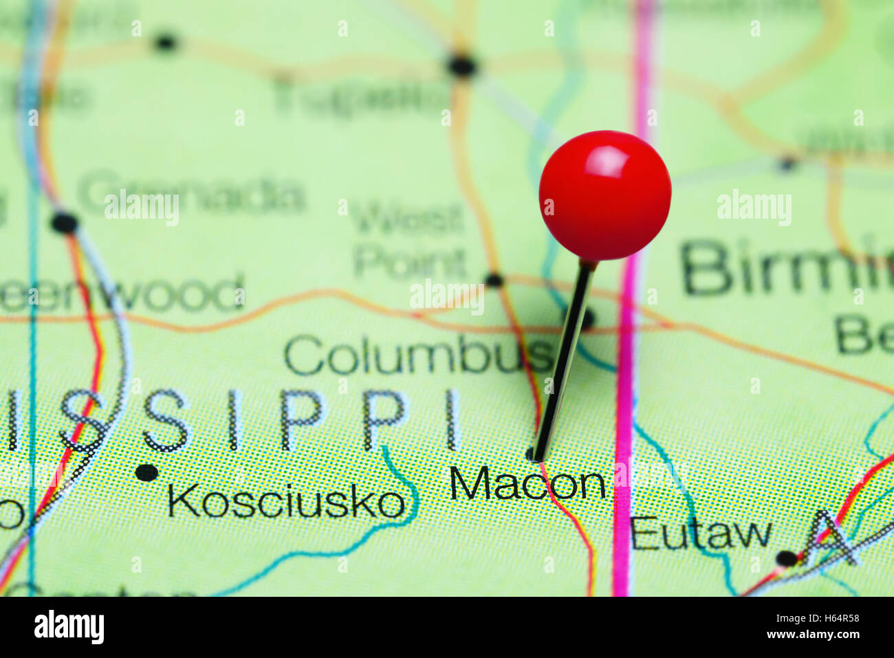 Macon pinned on a map of Mississippi, USA Stock Photo Alamy