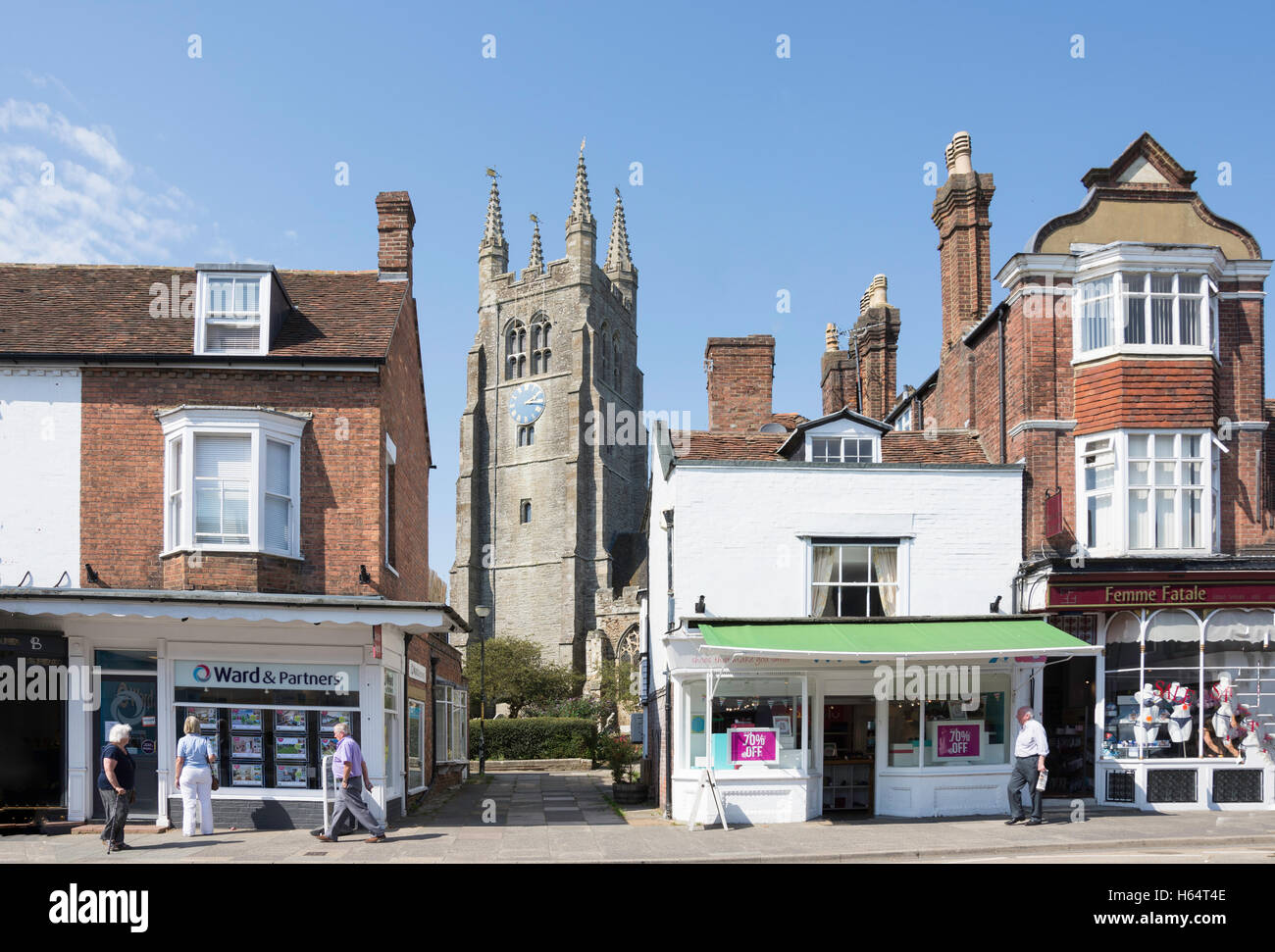 Saint Mildred's Church from High Street, Tenterden, Kent, England