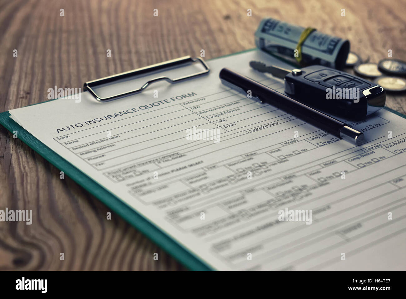 car insurance contract money Stock Photo - Alamy